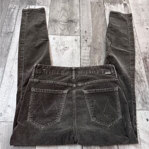 Mother High Waisted Looker Corduroy Hopscotch Charcoal Olive Skinny 27